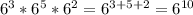 6^{3} *6^{5} *6^{2} = 6^{3+5+2} = 6^{10}