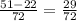 \frac{51 - 22}{72} = \frac{29}{72}