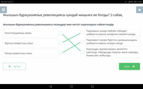 Ағылшын буржуазиялық революциясы кезеңдері мен негізгі оқиғаларын сәйкестендір.​