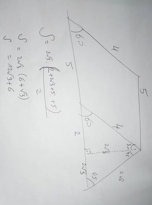 ABCD трапеция , боковая сторона AB=4,основание BC=5,угол D=45, уголA=60. найти:SABCD,PABCD​