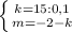 \left \{ {{k=15:0,1} \atop {m=-2-k}} \right.