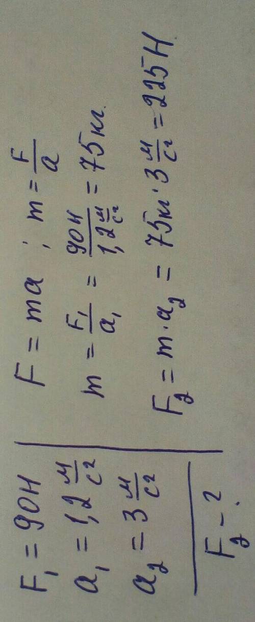 Сила 90 Н дает толщину 1,2 м/с2. Какие силы могут дать этому телу придавать 3 м/с2?​