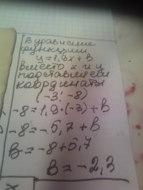 График функции y=1,9x+b проходит через точку с координатами (-3;-8).Найти значение b