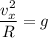 \displaystyle \frac{v_x^2}{R}=g