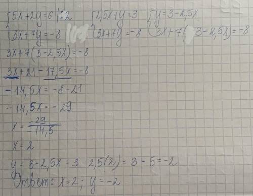 {5x+2y=6 |×3{3x+7y= -8 |(-5)розв'язати додавання​