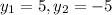 y_{1}=5, y_{2}=-5