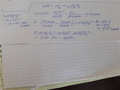 1. Найти массу полученного оксида при горении 9г алюминия 2. Массовая доля натрия в сульфате натрия