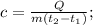 c=\frac{Q}{m(t_{2}-t_{1})};