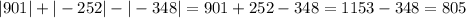 |901| + | - 252| - | - 348| = 901 + 252 - 348 = 1153 - 348 = 805