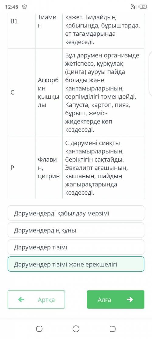 Кестеде қандай ақпарат берілген? ДәруменТерминдік атауыЕрекшелігіААксерофтолА дәрумені жетіспесе бал