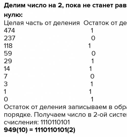 949 числа из десятичной система счесления​