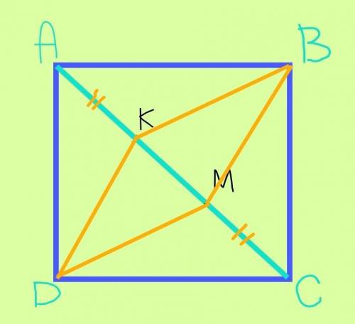 На діагоналі AC увадрата ABCD вибрано точки K i M так, що AK=CM. Доведіть, що чотирикутник BMДК - РО