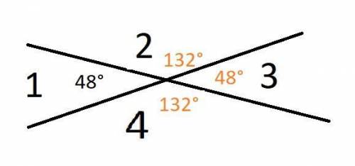 №4. Один из углов, образовавшихся при пересечении двух прямых, равен 480. Найдите все полученные угл