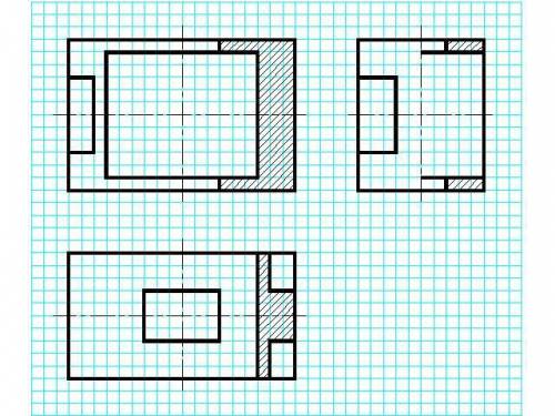 надо:-начертить эскиз детали в 3 видах-на 3 изображениях совместить половину вида с половиной разрез