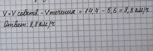 Значение скорости плывущего человека относительно воды — 14,4 км/ч. Числовое значение скорости движе