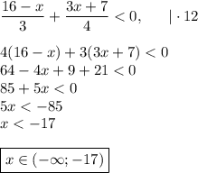 \dfrac{16-x}{3}+\dfrac{3x+7}{4}