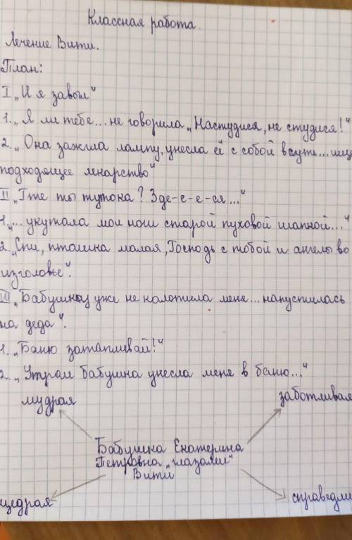 1 задание. К эпизоду, где бабушка лечили внука, составьте цитатный план. Помните, что цитатный план