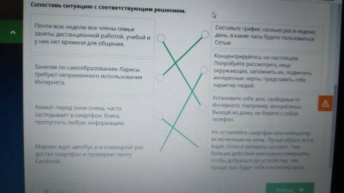 Сопоставь ситуацию с соответствующим решением. Почти всю неделю все члены семьи заняты дистанционной