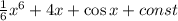 \frac16x^6+4x+\cos x+const