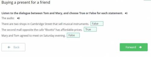 Listen to the dialogue between Tom and Mary, and choose True or False for each statement. The audio: