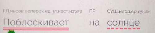 Выполните синтаксический разбор словосочетания Подблескивает на солнце