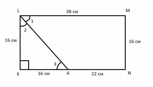 Найди периметр прямоугольника KLMN, если биссектриса угла L пересекает сторону KN в точке А и делит