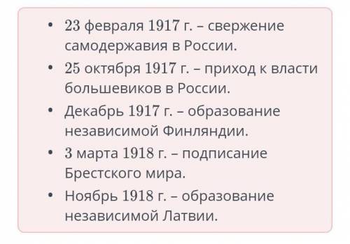 Как Первая мировая война изменила карту мира?. Повторение Расставь события в хронологической последо