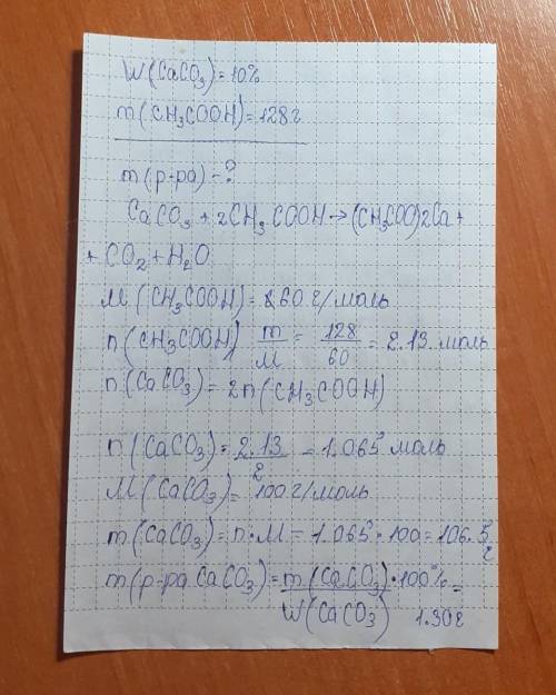 Яка маса крейди з масовою часткою домішок 10% потрібна для реакції із 128 г оцтової кислоти?