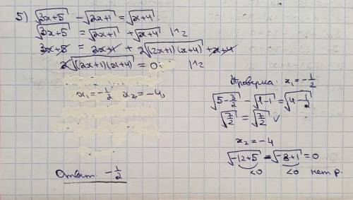 Решите иррациональные уравнения 1)√-x^2-x+30=2x-10 2)√4+2x-x^2=x-2 3)√4y+1-√y-2=3 4)√x+5-√x=1 5)√3x+