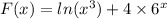 F(x) = ln(x {}^{3} ) + 4 \times{6}^{x}