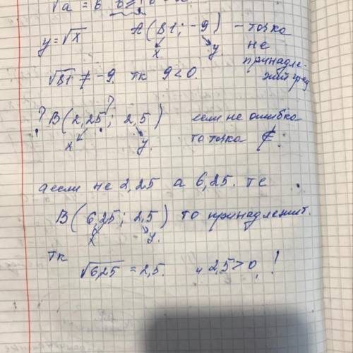 Определите, какие из данных точек принадлежат графику функции = √x А(81; -9), В ОЧЕНЬ