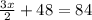 \frac{3x}{2} + 48 = 84