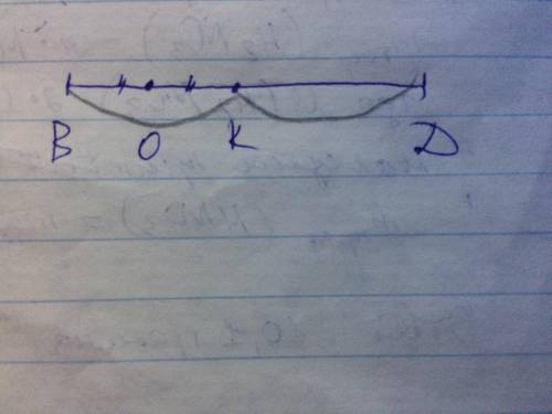 3. Точка К – середина отрезка BD, точка O – середина отрезка BК. Найдите BO, OК, КD если BD=6 см