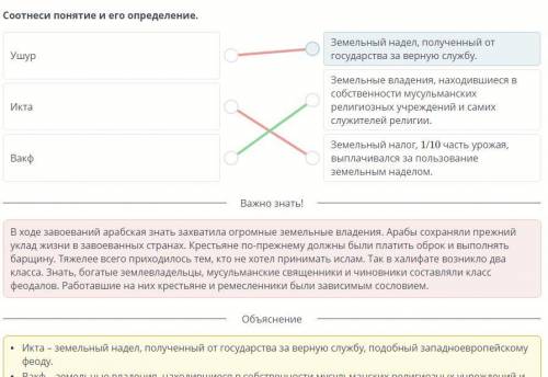 Соотнеси понятие и его определение. УшурЗемельный надел, полученный отгосударства за верную службу.И