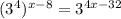 (3^{4})^{x - 8} = 3^{4x - 32}