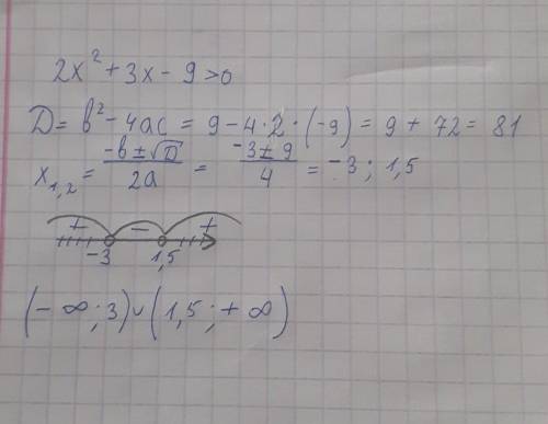 Решите неравенства 2x²+3x-9> 0​