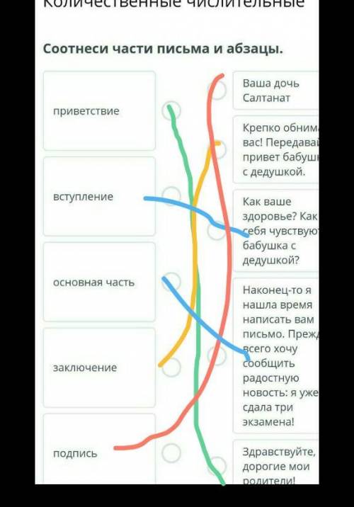 Количественные числительныеСоотнеси части письма и абзацы.​