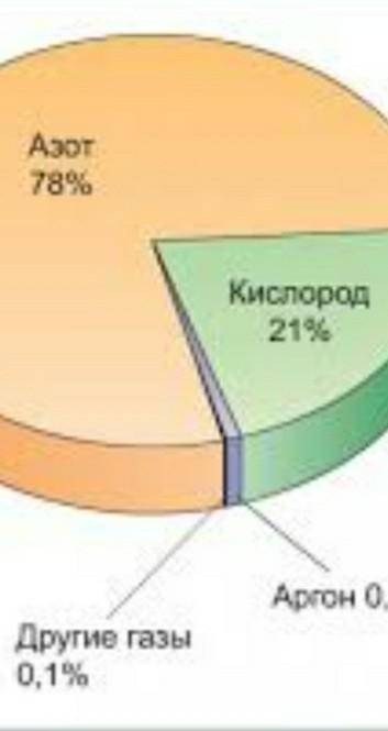 Атмосфера имеет следующий состав: азот-78%; кислород-21%; углекислый газ и другие газы-1% Изобразите