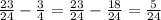 \frac{23}{24} - \frac{3}{4} = \frac{23}{24} - \frac{18}{24} = \frac{5}{24}