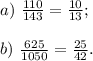 a) \ \frac{110}{143} =\frac{10}{13} ;\\\\b)\ \frac{625}{1050}=\frac{25}{42} .