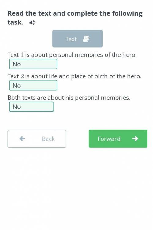 Read the text and complete the following task.  TextText 1 is about personal memories of the hero.No