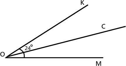 Промінь OC-бісектриса кута KOM.кут KOC дорівнює 24 градуса. Знайдіть кут KOM