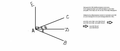 из вершины угла равного а проведён луч, равный биссектрисе угла. Какие углы образует этот луч со сто