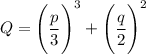 Q=\Bigg(\dfrac p3\Bigg)^3+\Bigg(\dfrac q2\Bigg)^2