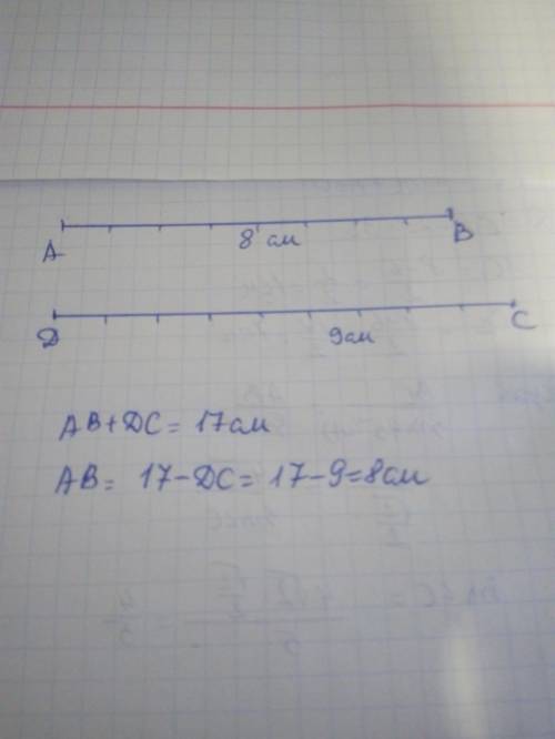 Сума довжин двох відрізків дорівнює 17 см. Довжина першого з них становить 9 см. Яка довжина другого
