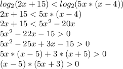 log_2(2x+15)0\\(x-5)*(5x+3)0\\