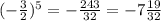 (-\frac{3}{2})^{5} = -\frac{243}{32} = -7\frac{19}{32}