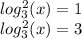 log_{3}^{2} (x) = 1 \\ log_{3} ^{2} (x) = 3