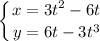 \displaystyle \left \{ {{x = 3t^{2} - 6t} \atop {y = 6t - 3t^{3}}} \right.