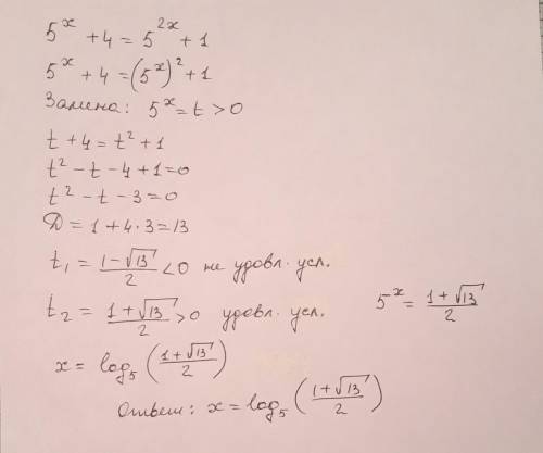 Решите уравнение методом введения новой переменной: 5^x+4=5^2x+1​